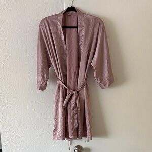 Soft Satin Short Robe in Mauve with Waist Tie
